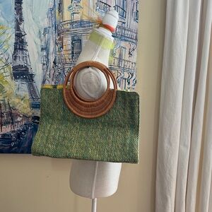 Stylish Green Tote with Bamboo Handles